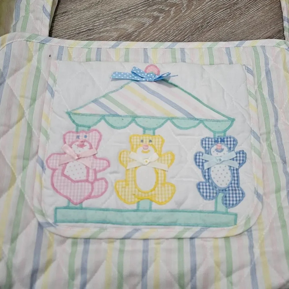 Vintage Mullins Square Kids Diaper Bag Quilted Carousal Bears 90s Baby Pastel